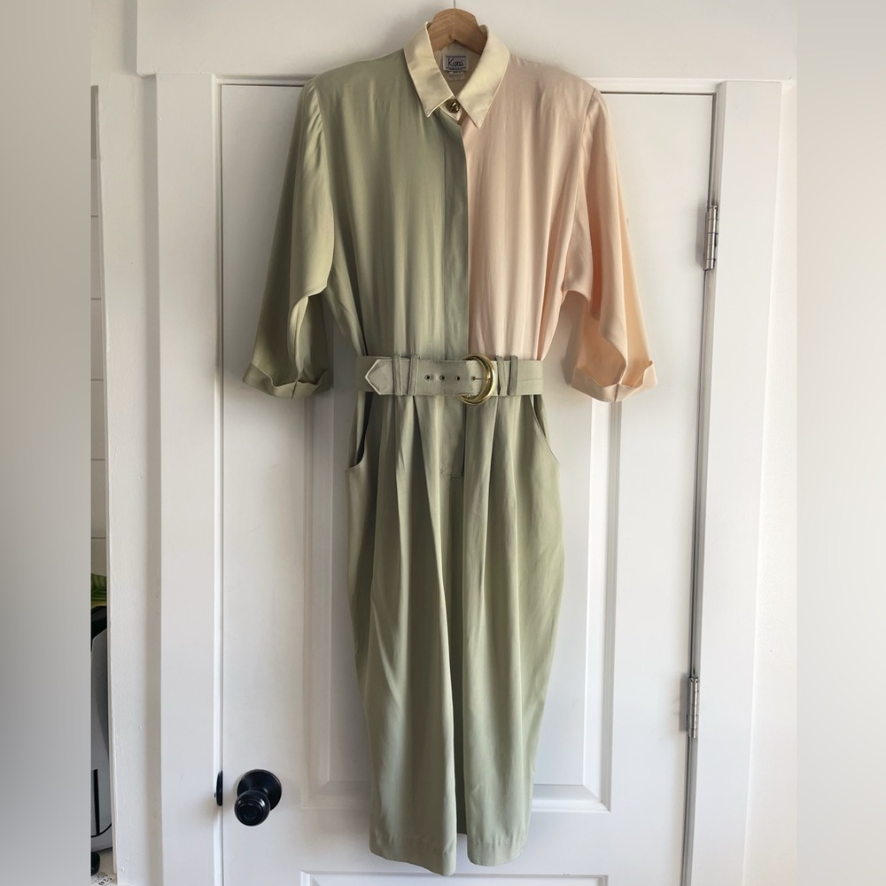 Two-Tone Midi Dress with Belt